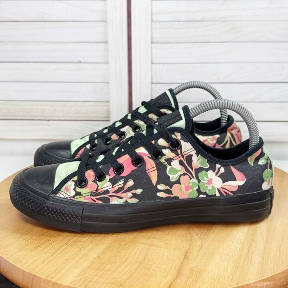 Converse Murrmiku Tropical Flower Print Low Top Sneakers Black Coral Green 7.5 - Picture 3 of 11